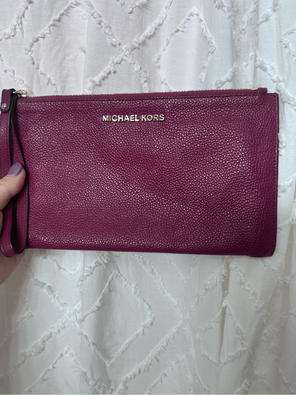 Michael Kors Deep Berry Pebble Leather Wristlet
